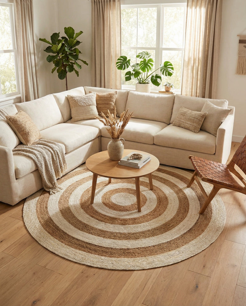 Woven Seaside Jute Collection Area Rug - Nautilus Round White Natural  lifestyle 52