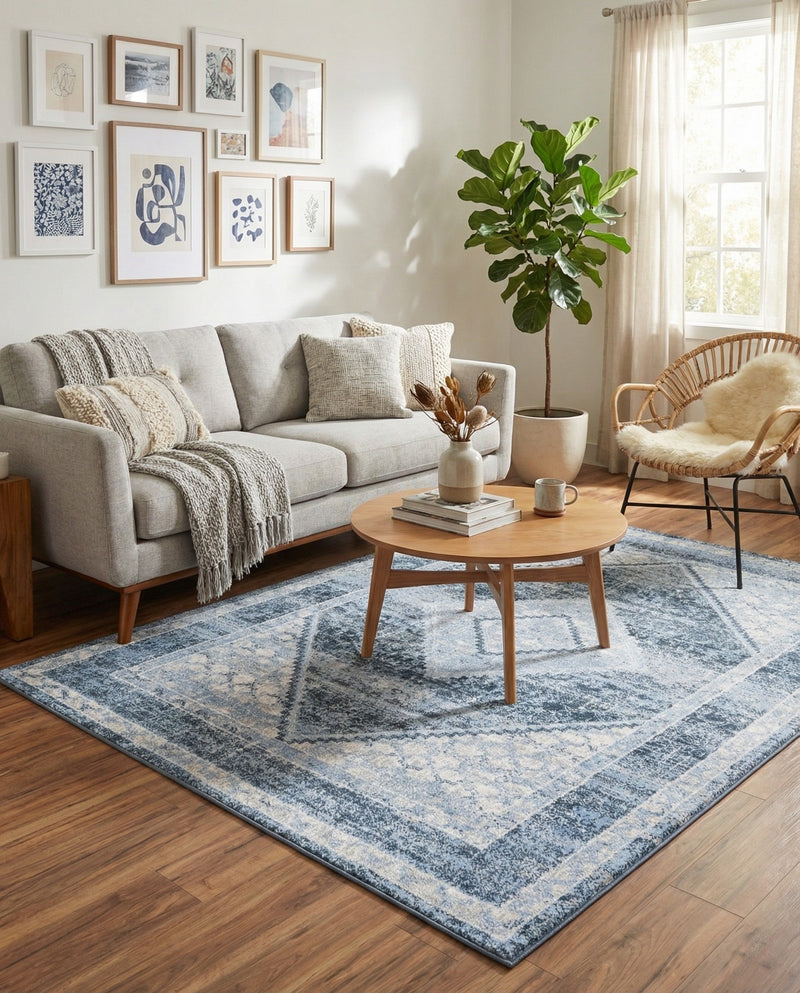 Aegean Elegance Washables Collection Area Rug -  Delos Rectangle Navy Blue  lifestyle 6