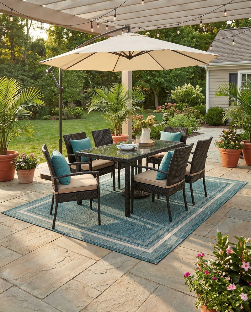 Terrace Fringe Collection Area Rug - Veranda (Teal) Rectangle Teal  lifestyle 27