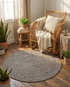 Woven Seaside Jute Collection Area Rug - Savannah (Gray) Round Gray  lifestyle 51