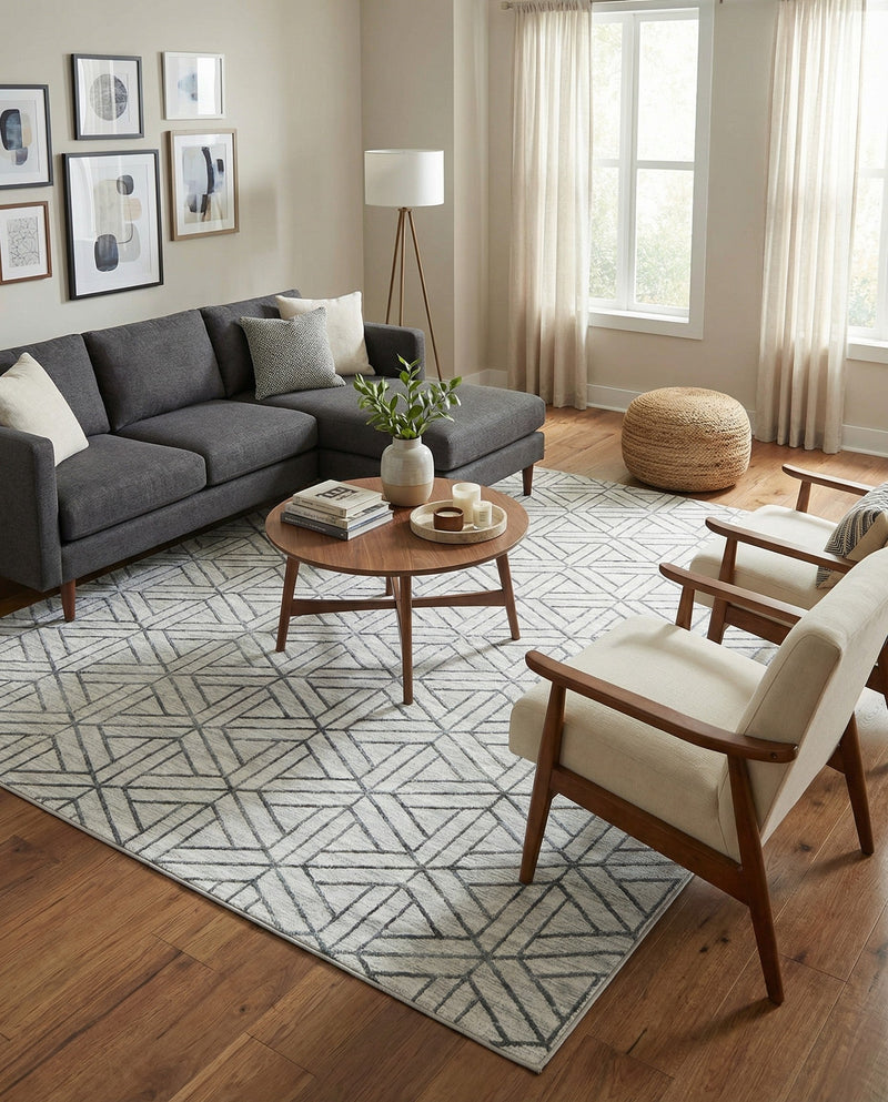Garden Maze Retreat Collection Area Rug -  Topiarytrail Rectangle White  lifestyle 12