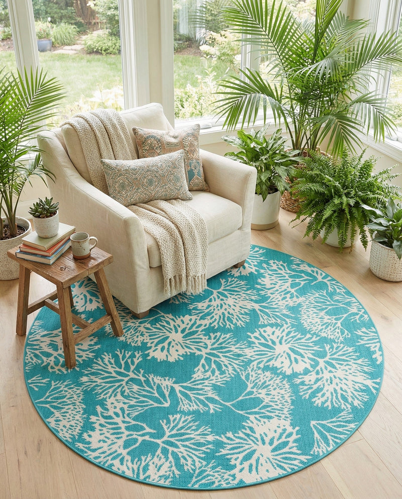 Seaside Haven Rugs Collection Area Rug -  Seaside Round Teal  lifestyle 62