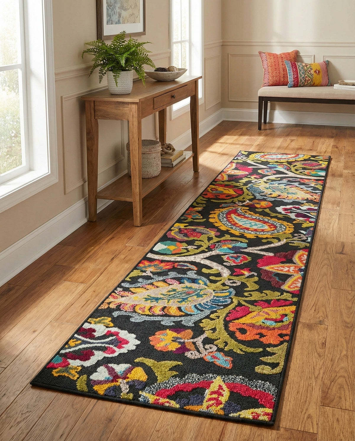 Outdoor Marrakesh Collection Area Rug - Fes Runner Multi Black  lifestyle 137