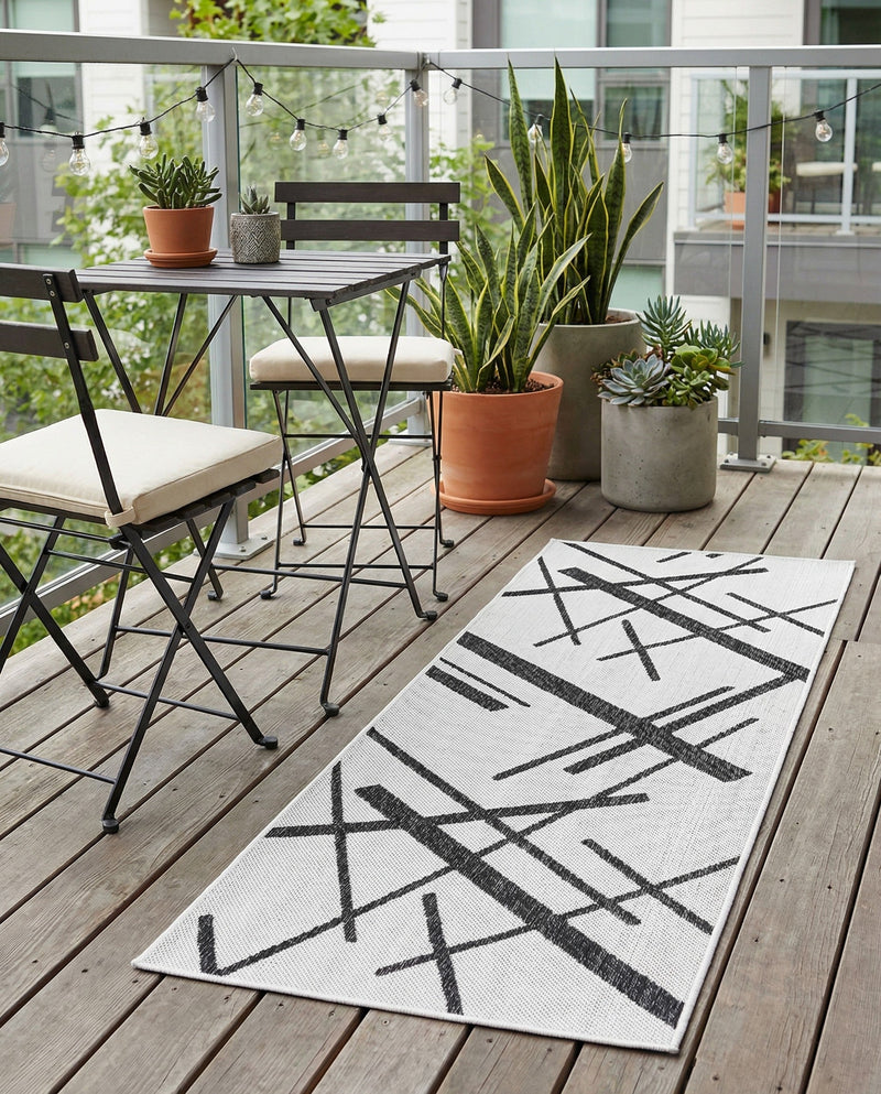 Urban Terrace Collection Area Rug -  Bowery Runner Black and White  lifestyle 44