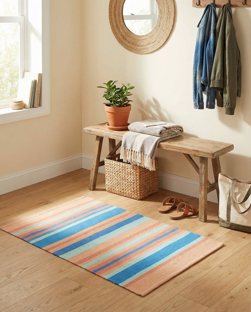 Coastal Stripe Dhurrie Collection Area Rug - Seashore Rectangle Multi  lifestyle 28