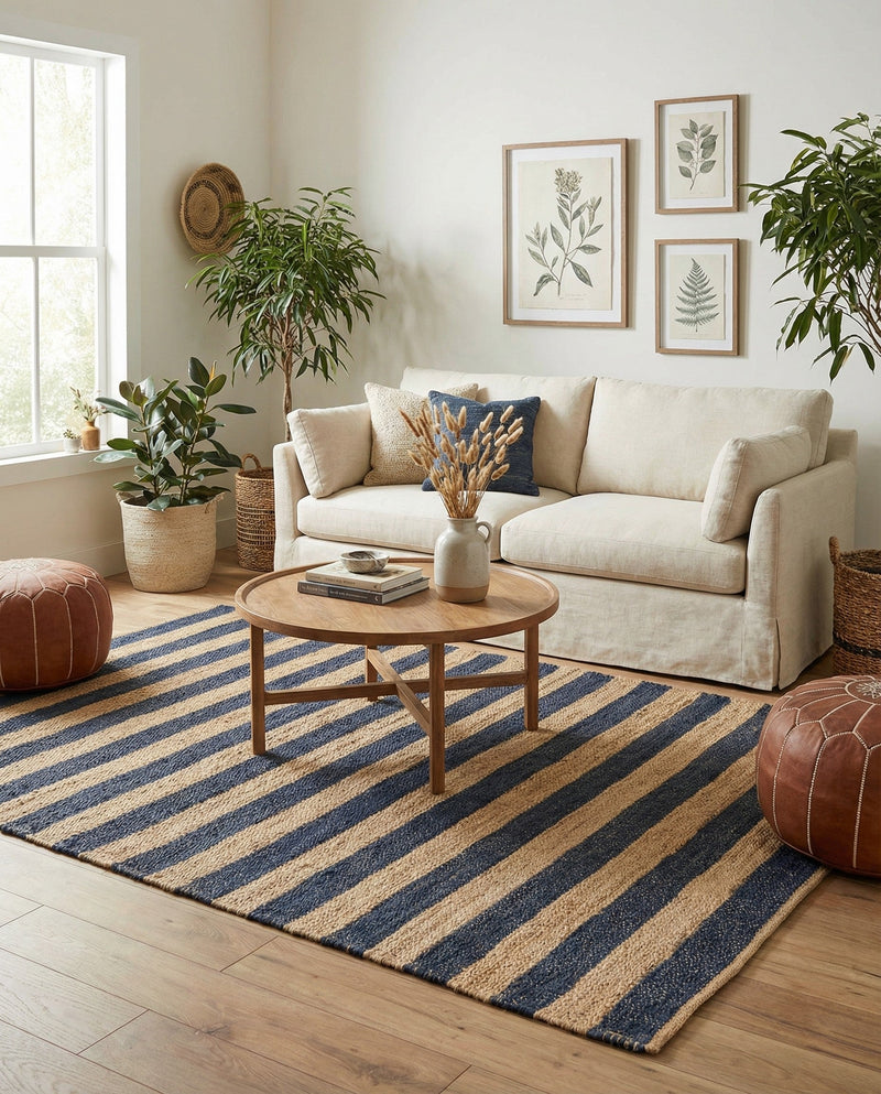 Woven Seaside Jute Collection Area Rug - Nantucket Rectangle Navy Ivory  lifestyle 35