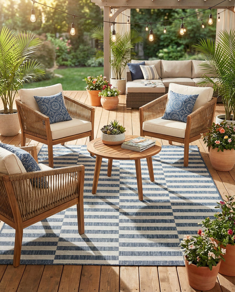 Seaside Stripes Collection Area Rug - Cabana (Blue) Rectangle Blue  lifestyle 27