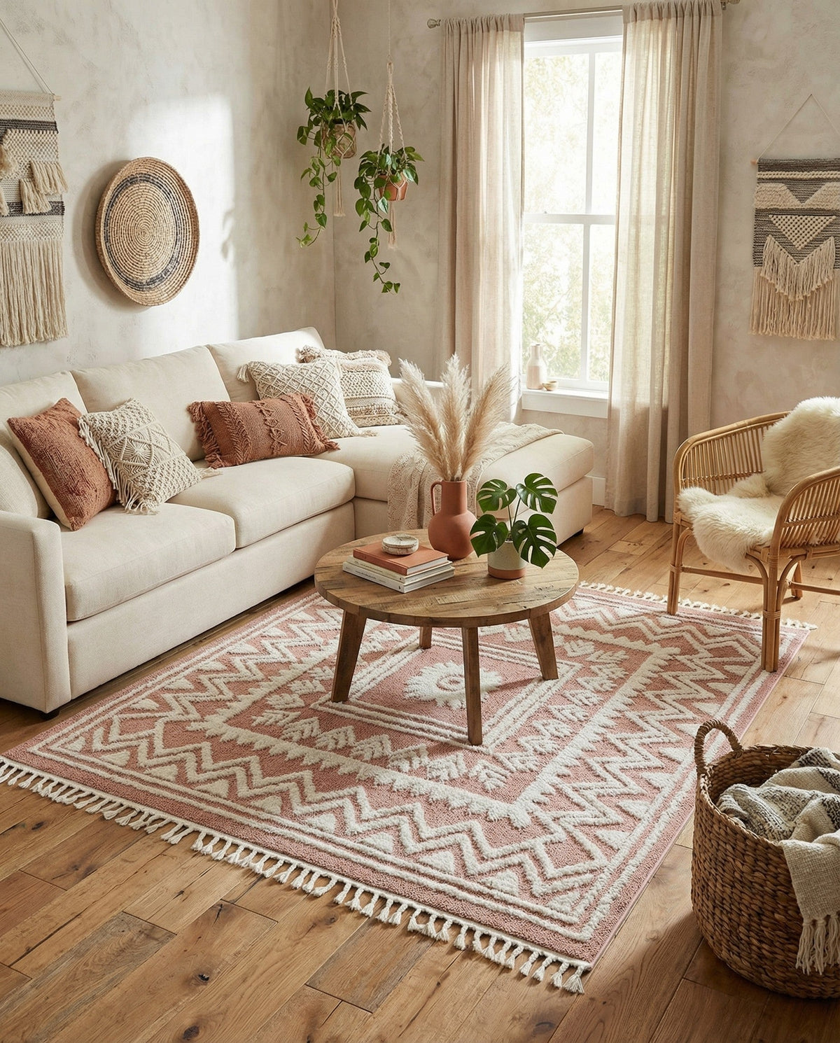 Sahara Chic Collection Area Rug -  Tangier Square Pink  lifestyle 206