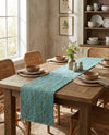 Woven Seaside Jute Collection Area Rug - Savannah (Turquoise) Table Runner Turquoise  lifestyle 44