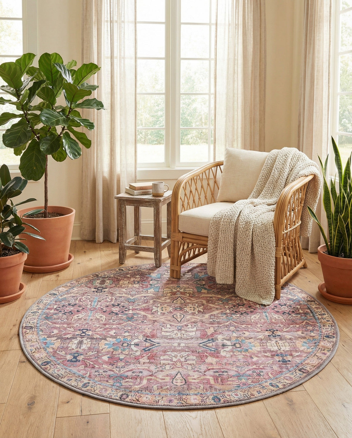 Vintage Memories Collection Area Rug -  Memories Round Pink  lifestyle 99