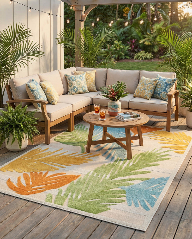 Bahama Breeze Outdoor Collection Area Rug -  CatCay Rectangle Beige  lifestyle 29