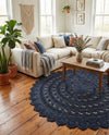 Woven Seaside Jute Collection Area Rug - Coastalhaven (Navy Blue) Round Navy Blue  lifestyle 33
