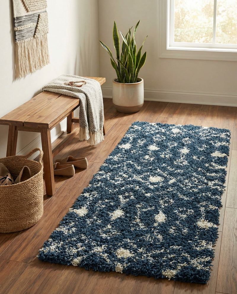 Berber Lattice Shag Collection Area Rug - Atlas (Navy Blue) Runner Navy Blue  lifestyle 35