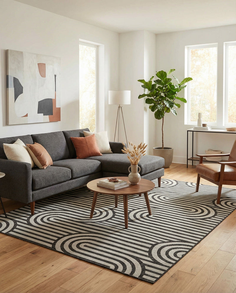 Urban Terrace Collection Area Rug -  Uptown Rectangle Black and White  lifestyle 19