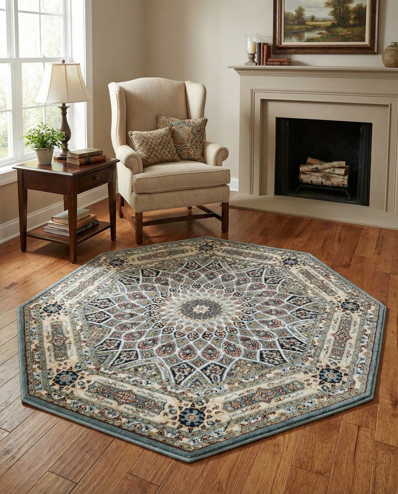 Persian Elegance Collection Area Rug -  Hamedan (Blue) Octagon Blue  lifestyle 83