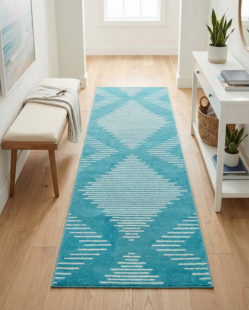 Seychelles Stripes Collection Area Rug - Mahe (Turquoise) Runner Turquoise  lifestyle 46