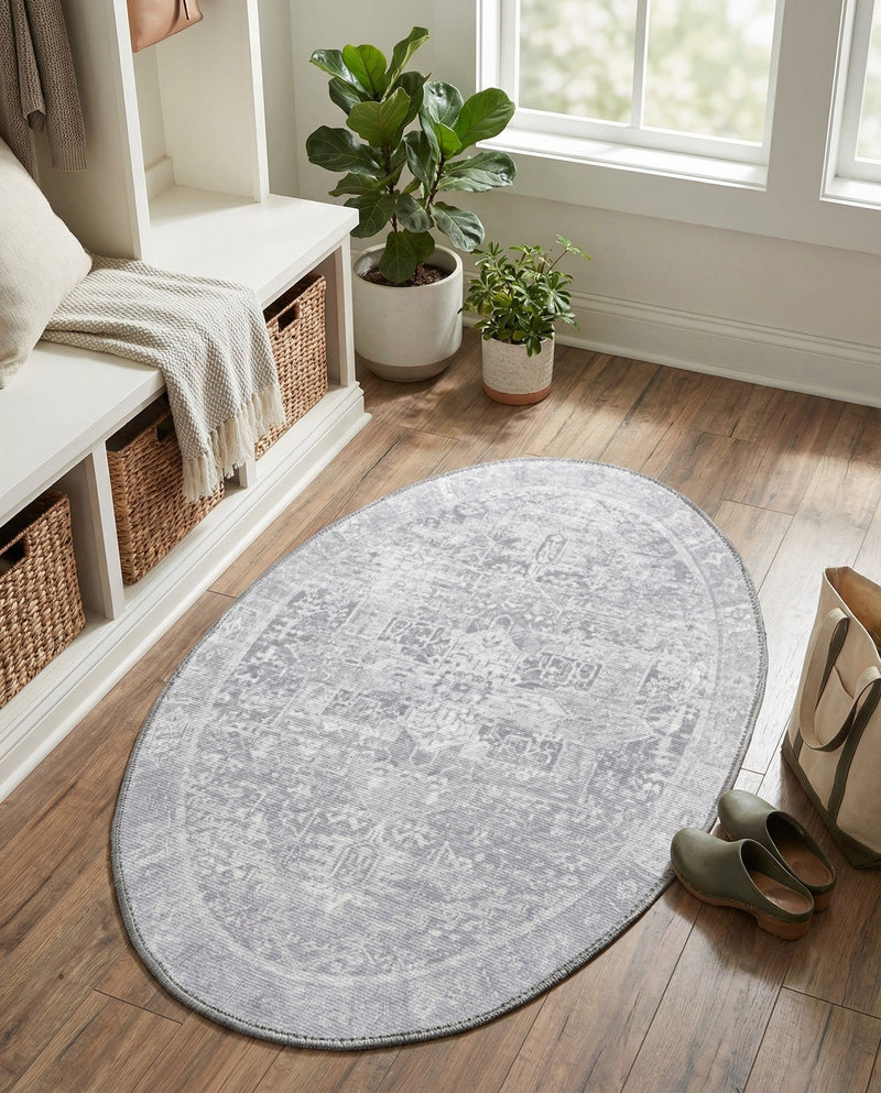 Heritage Elegance Collection Area Rug -  Windsor (Gray) Oval Gray  lifestyle 42