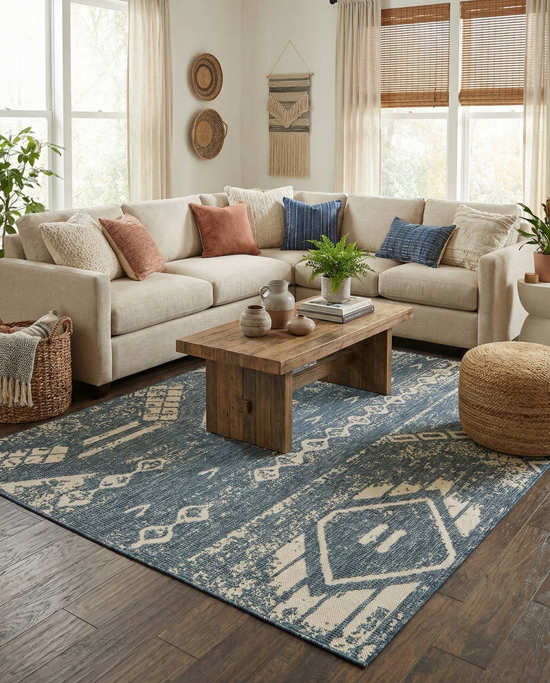 Desert Nomad Terrace Collection Area Rug - Sahara (Blue) Rectangle Blue  lifestyle 24