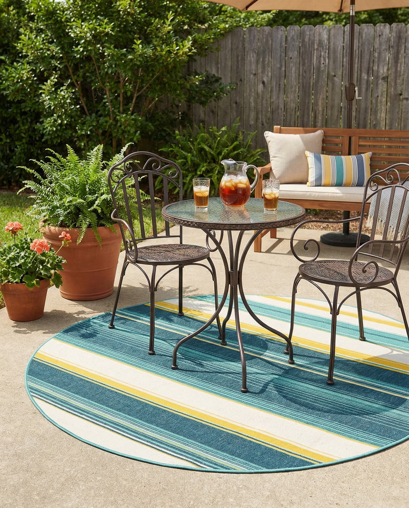 Terrace Fringe Collection Area Rug -  Veranda Round Multi  lifestyle 55