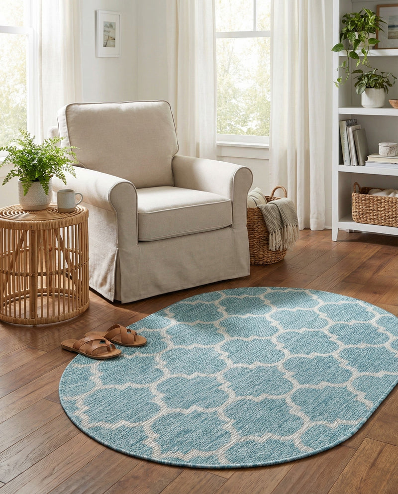 Savannah Pergola Collection Area Rug - Arbor (Aquamarine) Oval Aquamarine  lifestyle 77
