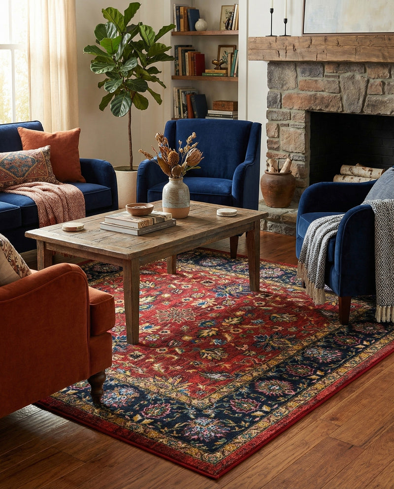 Casablanca Tapestry Collection Area Rug -  Marrakech (Classic Red) Square Classic Red  lifestyle 41