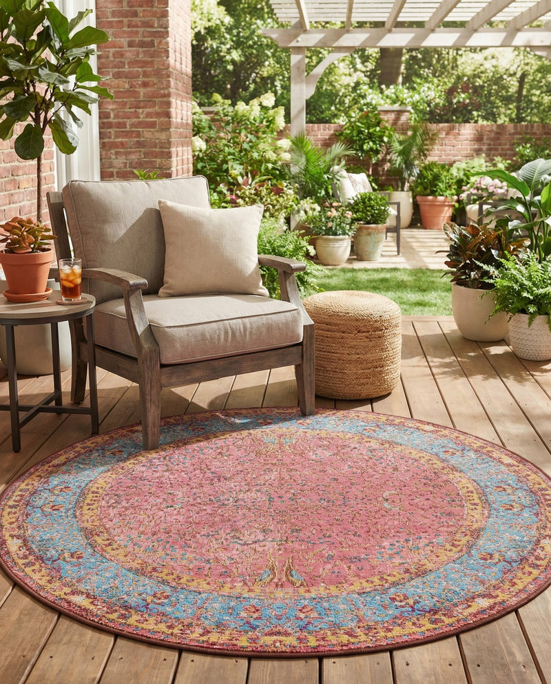 Patio Heritage Collection Area Rug -  Serenity Round Vintage Salmon Coral  lifestyle 74
