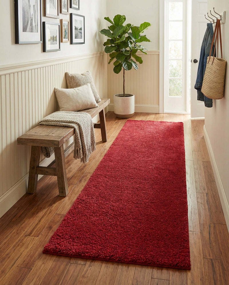Solid Shag Seaside Collection Area Rug - Azure Cove (Red) Runner Red  lifestyle 46