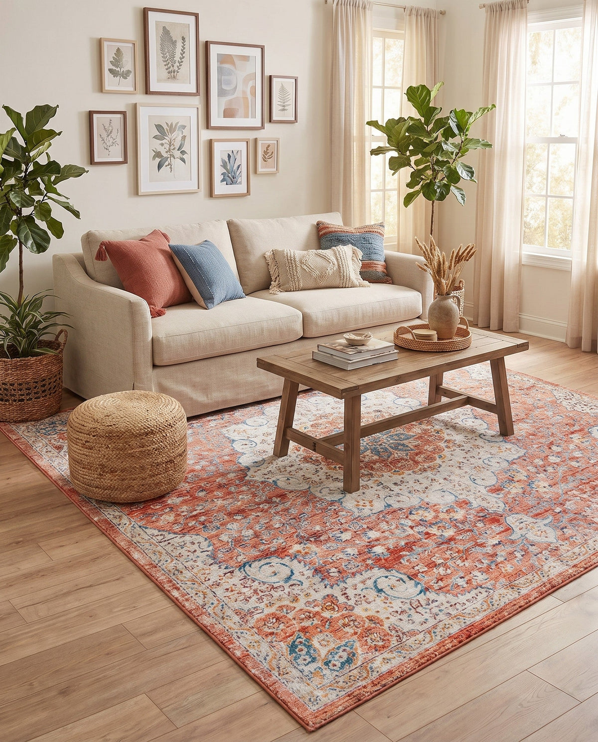 Coastal Haven Collection Area Rug - Seabreeze (Red) Square Red  lifestyle 83