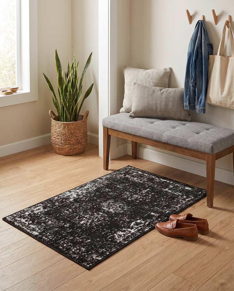 Riviera Elegance Collection Area Rug - Antibes (Black) Rectangle Black  lifestyle 23