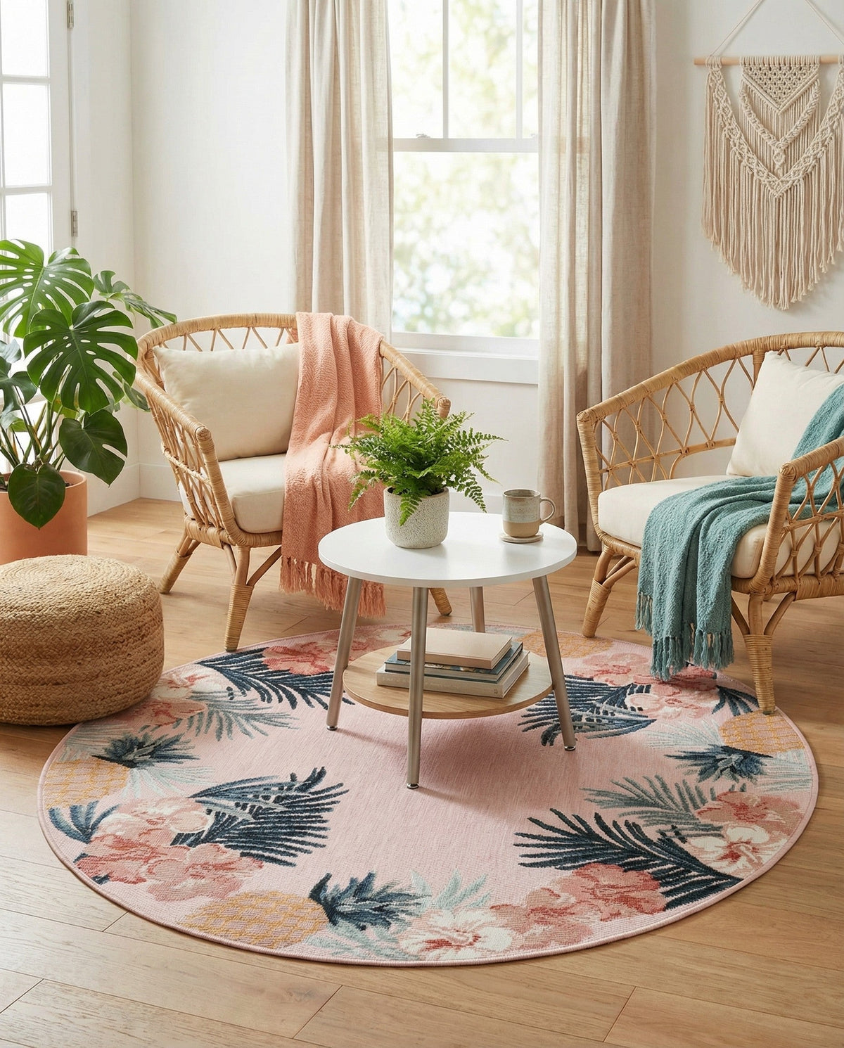 Seaside Blooms Collection Area Rug - Haven Round Pink  lifestyle 114