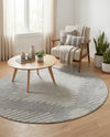 Seychelles Stripes Collection Area Rug - Mahe (Gray and Ivory) Round Gray and Ivory  lifestyle 50