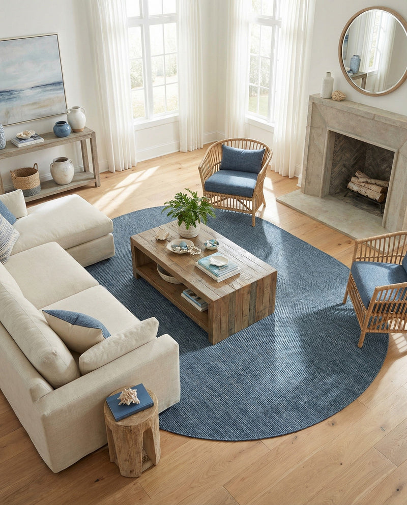 Seaside Serenity Collection Area Rug - Veranda (Blue) Oval Blue  lifestyle 44