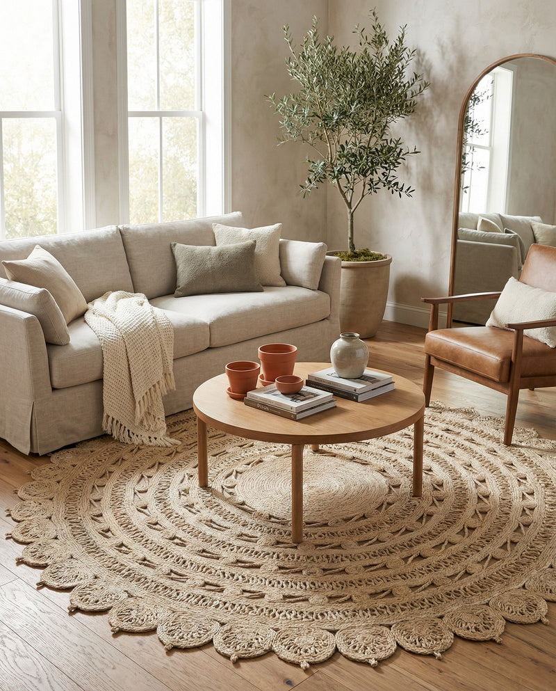 Woven Seaside Jute Collection Area Rug - Coastalhaven (Ivory) Round Ivory  lifestyle 33