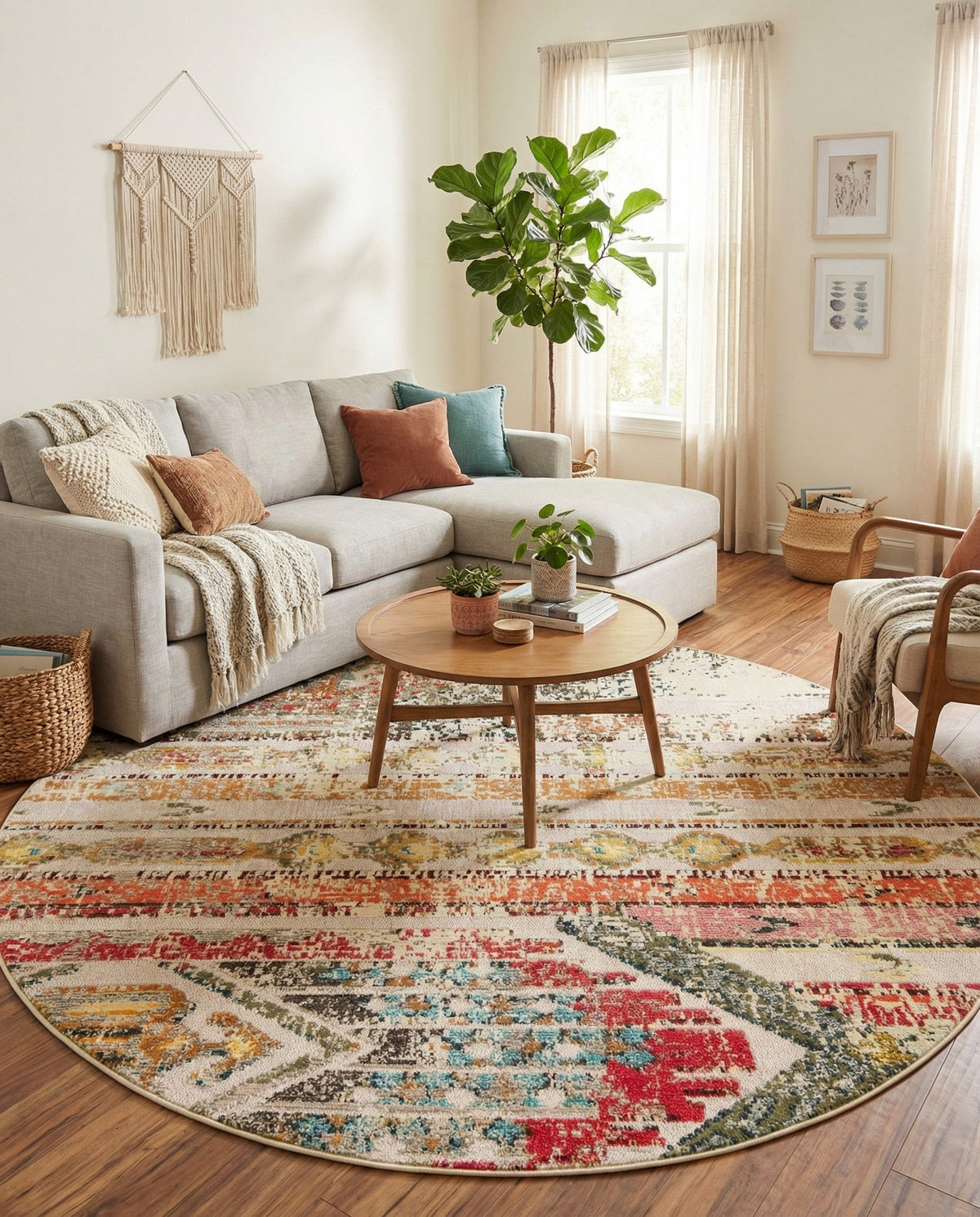 Outdoor Marrakesh Collection Area Rug -  Agadir Round Multi Beige  lifestyle 131