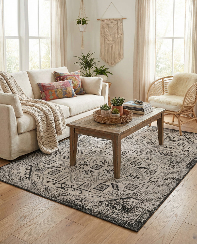 Tribal Terrace Treasures Collection Area Rug - Mayan Marina (Charcoal Gray) Rectangle Charcoal Gray  lifestyle 16