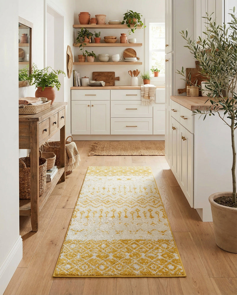 Mediterranean Lattice Collection Area Rug -  Casablanca (Ivory and Yellow) Runner Ivory and Yellow  lifestyle 51