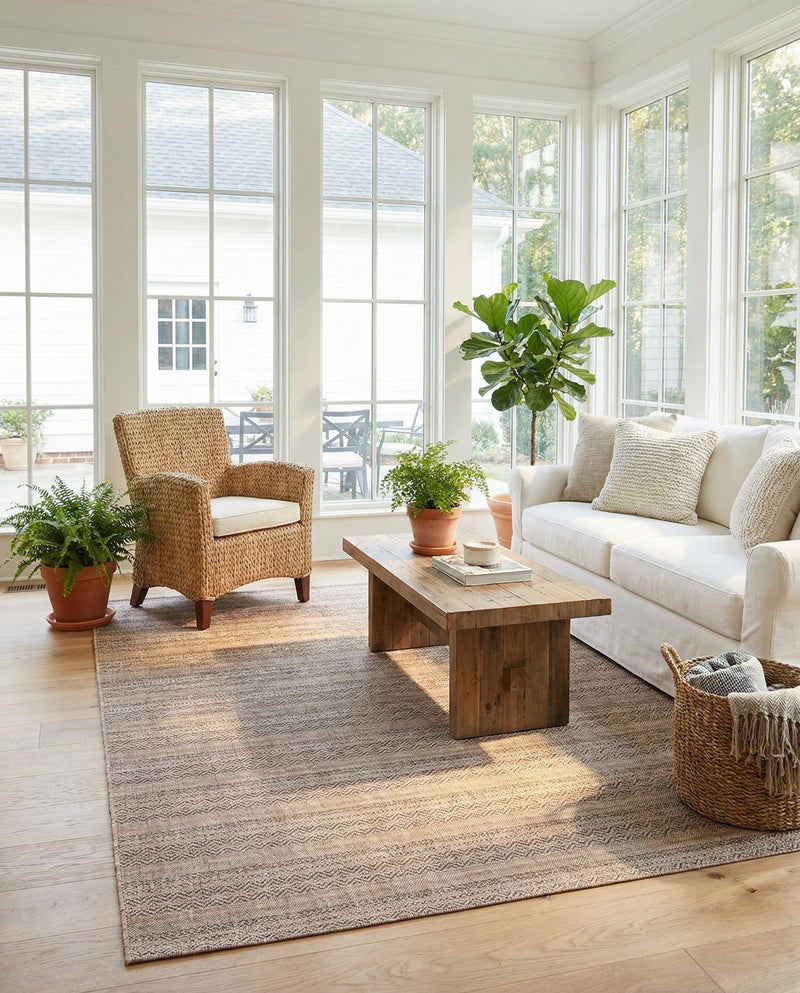 Seaside Stripes Collection Area Rug -  Boardwalk (Natural) Rectangle Natural  lifestyle 7