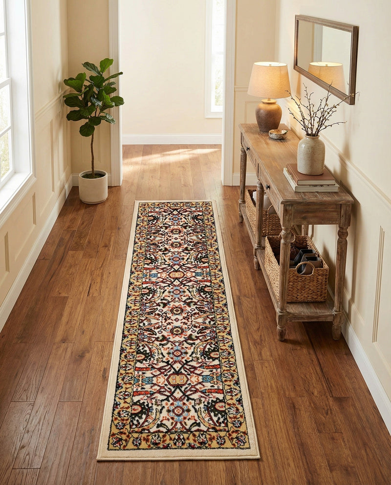 Tabriz Tapestry Collection Area Rug - Sahand (Cream) Runner Cream  lifestyle 28