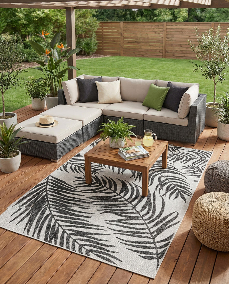 Seaside Blooms Collection Area Rug - Verdure (Charcoal Ivory) Rectangle Charcoal Ivory  lifestyle 5