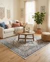 Seville Stripes Collection Area Rug - Cadiz (Blue) Square Blue  lifestyle 63
