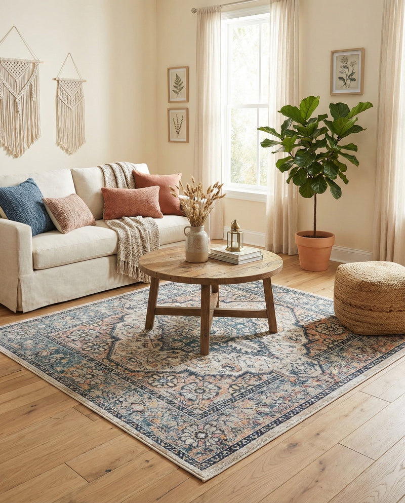 Seville Stripes Collection Area Rug - Cadiz (Blue) Square Blue  lifestyle 63