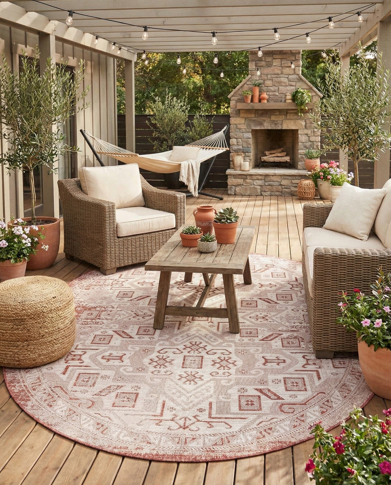Tribal Terrace Treasures Collection Area Rug - Mayan Marina (Rust Red) Oval Rust Red  lifestyle 29