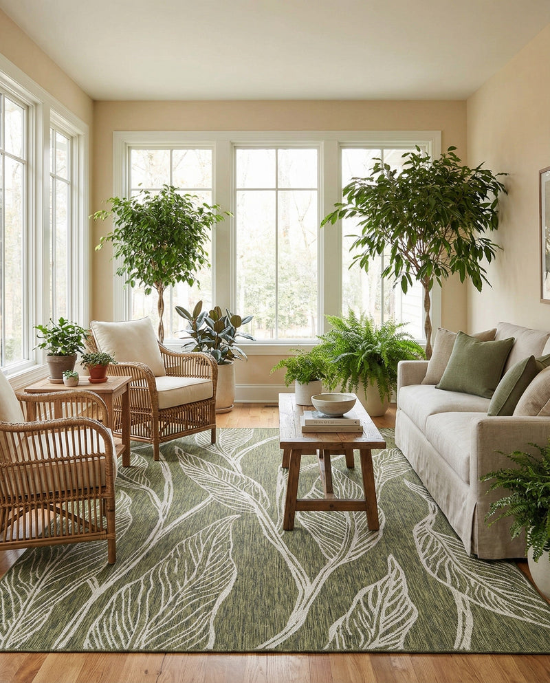 Seaside Blooms Collection Area Rug -  Evergreen (Green) Rectangle Green  lifestyle 3