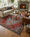 Patio Heritage Collection Area Rug -  Garden Rectangle Rust Red and Blue  lifestyle 37