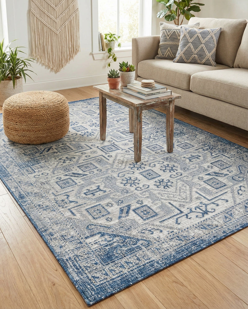 Tribal Terrace Treasures Collection Area Rug - Mayan Marina (Blue) Rectangle Blue  lifestyle 35
