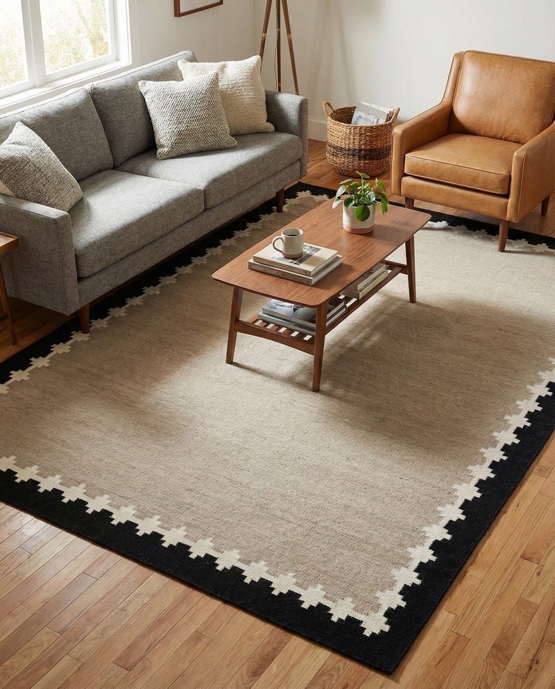 Caspian Wool Collection Area Rug - Baku Rectangle Gray and Black  lifestyle 9
