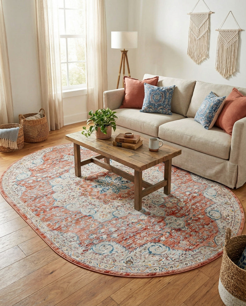 Coastal Haven Collection Area Rug - Seabreeze (Red) Oval Red  lifestyle 39