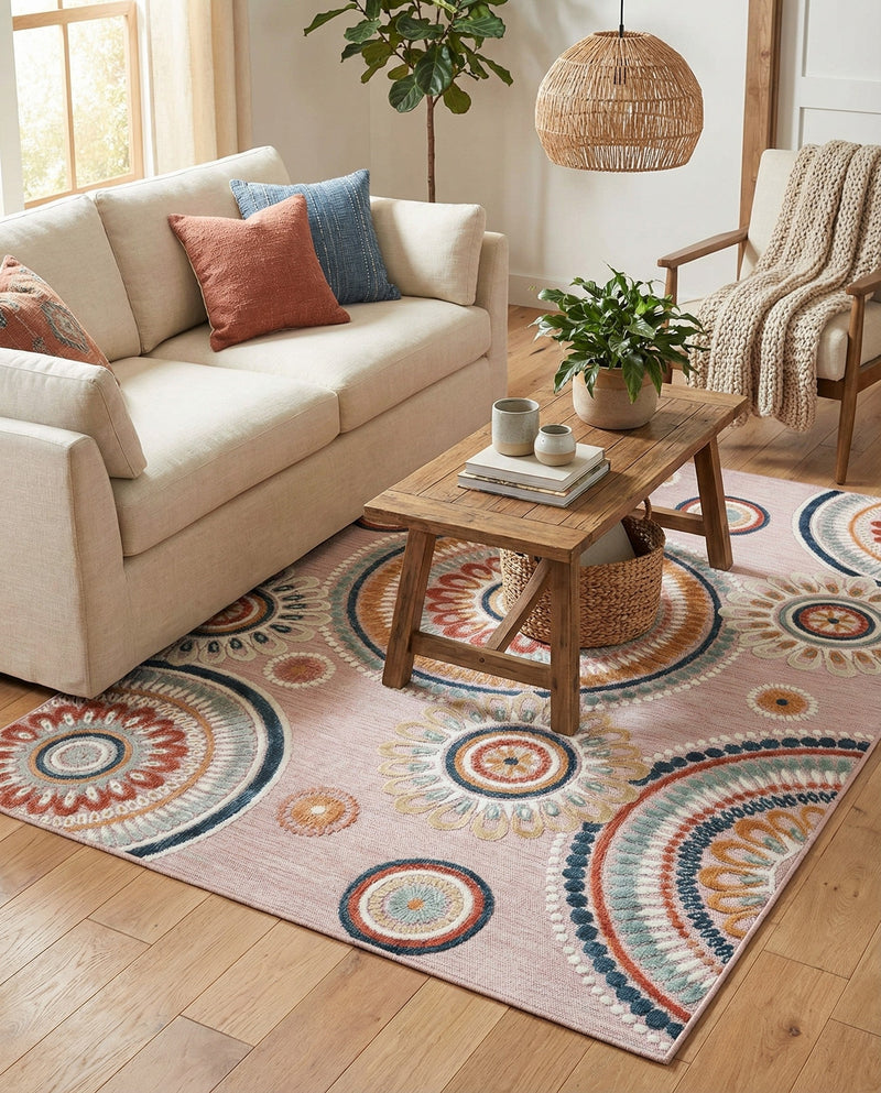 Seaside Blooms Collection Area Rug -  Eden Rectangle Pink  lifestyle 75