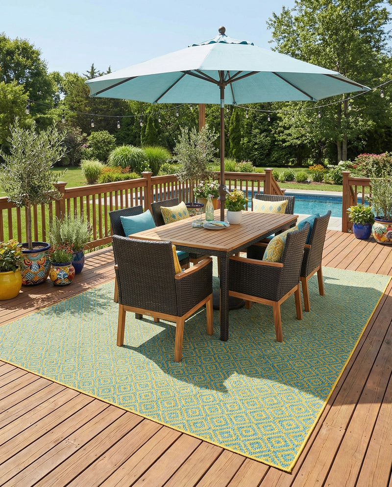 Urban Oasis Rugs Collection Area Rug -  Rooftop (Yellow and Aqua) Square Yellow and Aqua  lifestyle 57