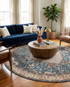 Patio Heritage Collection Area Rug -  Courtyard Round Navy Blue and Light Pink  lifestyle 58